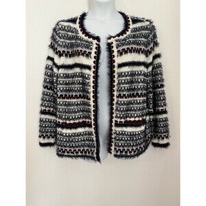 Lane Bryant 14/16 Blue Ivory Open-Front Plush Cardigan Eyelash Fuzzy Excellent